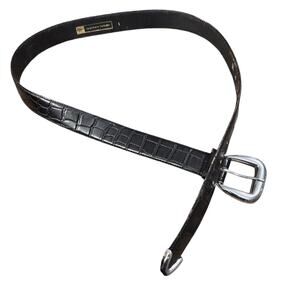 Morgan Taylor Black Croc Embossed Leather Boho Western Belt Silver Buckle Size L